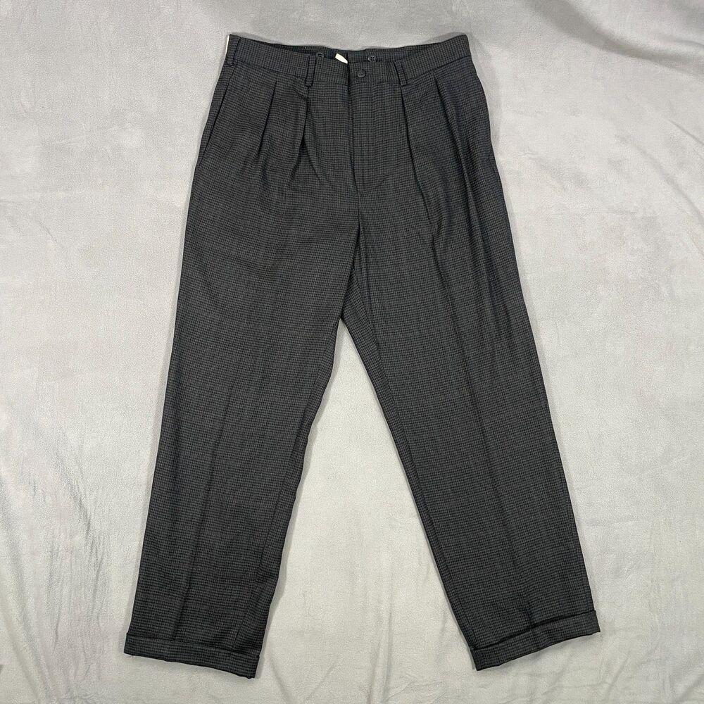 NWT Vtg Eddie Bauer Pants Mens 36x32 Wool Houndstooth Plaid Pleated USA Made